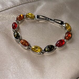 Multicolor Amber Oval Link Bracelet - Women's Jewelry